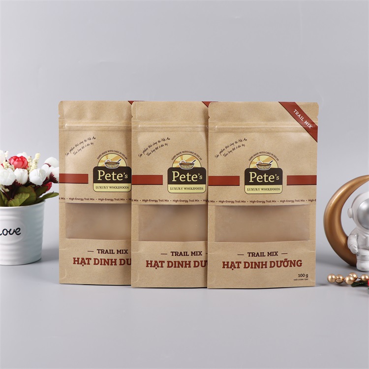 Kraft Paper Window Stand-up Food Snack Pouch Zipper for Tea - kraft paper window custom flexible packaging
